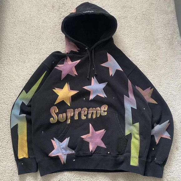 Supreme Other - Supreme Black Hoodie with Colorful Stars and Lightning